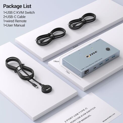USB C KVM Switch 2 Monitors 2 Laptops, 4K@60Hz USB C Dual Monitor KVM Switch for 2 laptops to Share 2 Monitor and 4 USB3.0 Devices, 80W PD Charging, Wired Remote and Cables Included in Kuwait