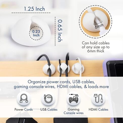 Convenient Cable Clips – Sticky, Compact Cable Holders for Cord Organization – Cord Keepers with 3M Strong Adhesive Backing for Organizing Power Cables, Phone Chargers, USB Cables & More – 6 Pack in Kuwait