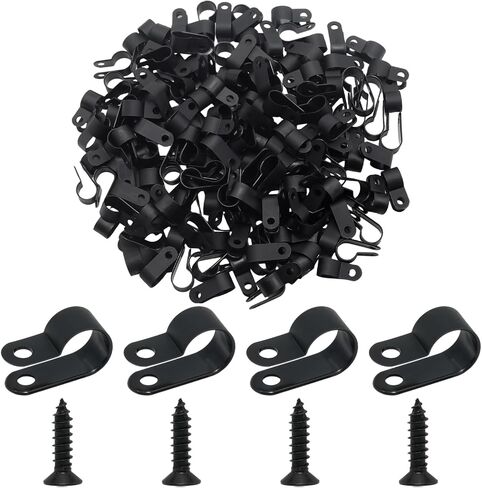 200Pcs 1/4" Black Plastic Nylon Outdoor Cable Clips with Screws in Kuwait