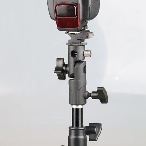 Wakauto Adjustable Flashlight Mount Bracket for Photography with Horizontal and Vertical Positioning, Aluminium Alloy and Abs Material, 3/8' to 1/4' Screw Adapter, Black Umbrella Clamp in Saudi Arabia