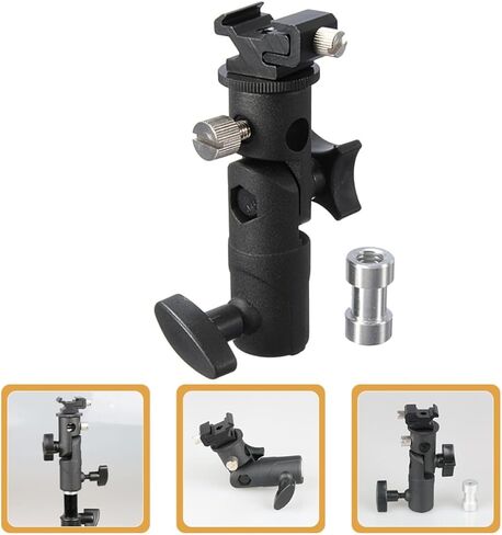 Wakauto Adjustable Flashlight Mount Bracket for Photography with Horizontal and Vertical Positioning, Aluminium Alloy and Abs Material, 3/8' to 1/4' Screw Adapter, Black Umbrella Clamp in Saudi Arabia