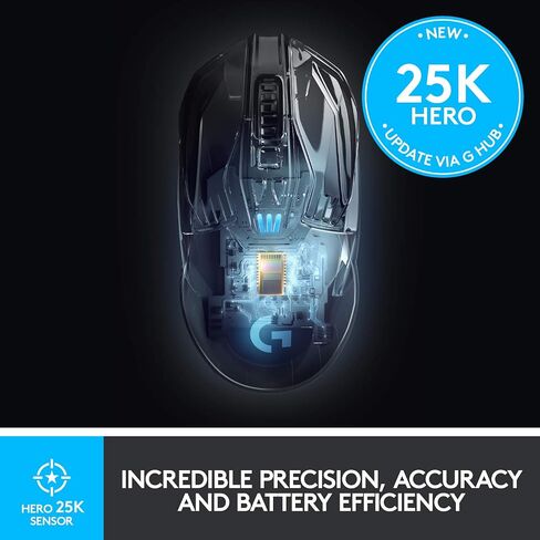 Logitech G903 LIGHTSPEED Wireless Gaming Mouse W/ Hero 25K Sensor, PowerPlay Compatible, 140+ Hour Battery Life and Lightsync RGB, Ambidextrous, 107G+10G optional, 25,600 DPI, Black (Renewed) in Saudi Arabia