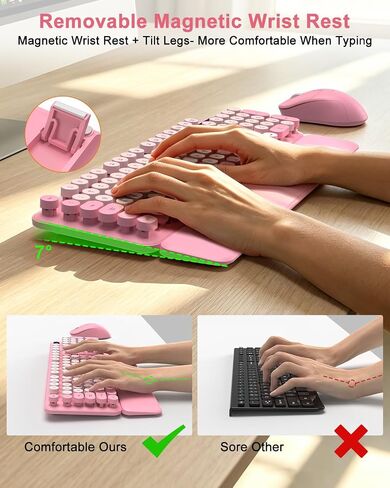 Typewriter Wireless Keyboard Mouse Combo, Magnetic Wrist Rest, Round Keycap in Kuwait