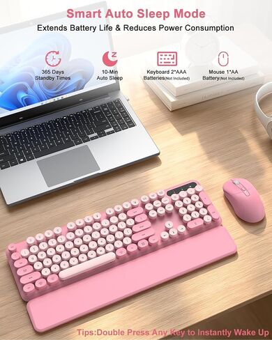 Typewriter Wireless Keyboard Mouse Combo, Magnetic Wrist Rest, Round Keycap in Kuwait