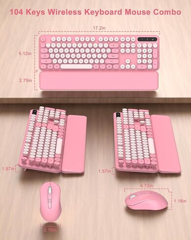 Typewriter Wireless Keyboard Mouse Combo, Magnetic Wrist Rest, Round Keycap in Kuwait