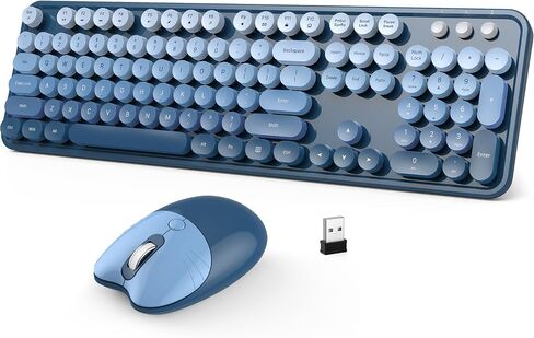 MOFII Retro Round Wireless Keyboard and Mouse Combo, Full Size 2.4G Lag-Free Plug & Play, Long Battery Life Optical Mouse, Compatible with Laptop Desktop PC- Blue Gradient in Kuwait