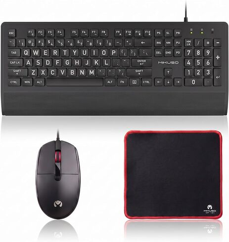 Large Print Keyboard Mouse Combo for Seniors, Wired 3-in-1 Set in Kuwait