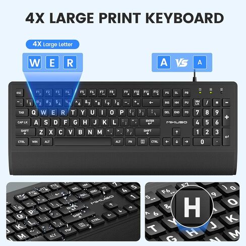 Large Print Keyboard Mouse Combo for Seniors, Wired 3-in-1 Set in Kuwait