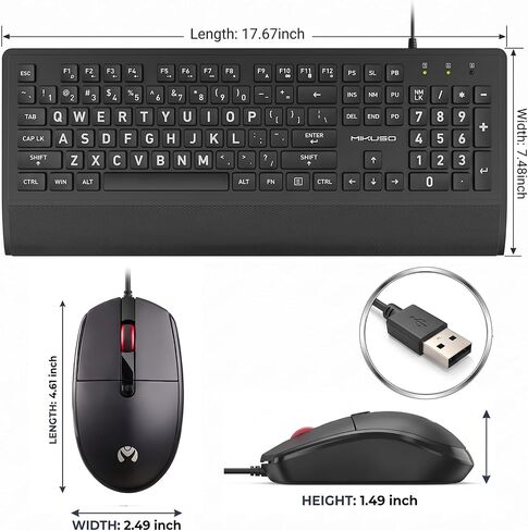 Large Print Keyboard Mouse Combo for Seniors, Wired 3-in-1 Set in Kuwait