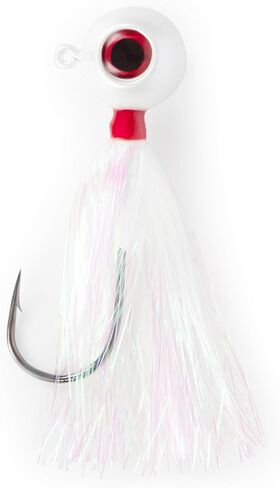 UMT Mylar Bucktail Fluke Ball Jighead for Saltwater Fishing 2oz, 3oz, 4oz - White - 6/0 Mustad Hook, 3D Eye – Flounder, Porgies, Sea Bass, Blackfish Tautog & Bluefish in Kuwait