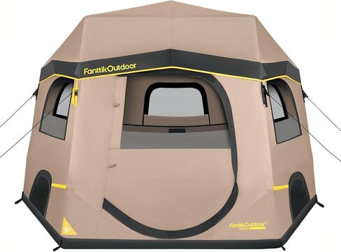 FanttikOutdoor Alpha C6 Pro Camping Tent 6 Person Pop Up Instant Cabin Setup in 60 Seconds Portable Hub Tent with Rainfly & Windproof for Outdoor Camping & Overlanding, Khaki in Kuwait
