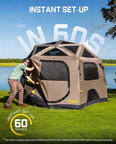 FanttikOutdoor Alpha C6 Pro Camping Tent 6 Person Pop Up Instant Cabin Setup in 60 Seconds Portable Hub Tent with Rainfly & Windproof for Outdoor Camping & Overlanding, Khaki in Kuwait