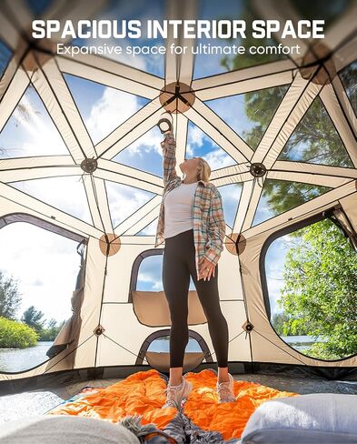 FanttikOutdoor Alpha C6 Pro Camping Tent 6 Person Pop Up Instant Cabin Setup in 60 Seconds Portable Hub Tent with Rainfly & Windproof for Outdoor Camping & Overlanding, Khaki in Kuwait