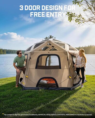 FanttikOutdoor Alpha C6 Pro Camping Tent 6 Person Pop Up Instant Cabin Setup in 60 Seconds Portable Hub Tent with Rainfly & Windproof for Outdoor Camping & Overlanding, Khaki in Kuwait
