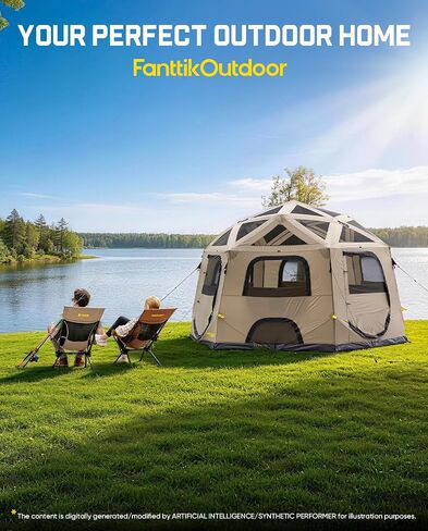 FanttikOutdoor Alpha C6 Pro Camping Tent 6 Person Pop Up Instant Cabin Setup in 60 Seconds Portable Hub Tent with Rainfly & Windproof for Outdoor Camping & Overlanding, Khaki in Kuwait
