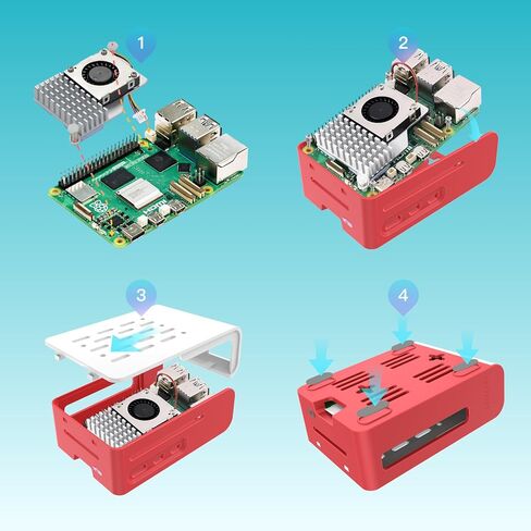iRasptek Starter Kit for Raspberry Pi 5 16GB RAM 64GB with Bookworm OS Pre-Installed(Red&White Case) in Kuwait