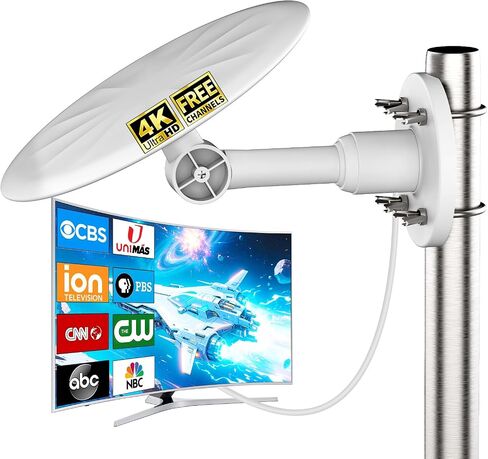 Outdoor TV Antenna for Smart TVs & Older TVs, 360° Omni-Directional HDTV Antenna for Free Local Channels, VHF UHF Digital Antenna, 4K 1080p Ready, 32.8FT Coax Cable for RV/Attic/Roof, Black (White) in Kuwait