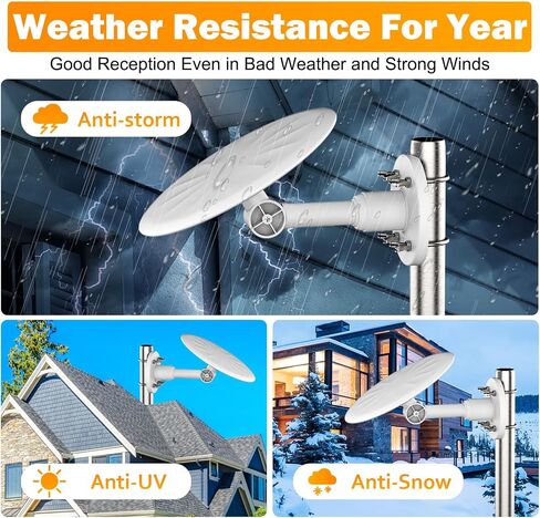 Outdoor TV Antenna for Smart TVs & Older TVs, 360° Omni-Directional HDTV Antenna for Free Local Channels, VHF UHF Digital Antenna, 4K 1080p Ready, 32.8FT Coax Cable for RV/Attic/Roof, Black (White) in Kuwait
