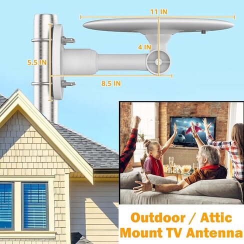 Outdoor TV Antenna for Smart TVs & Older TVs, 360° Omni-Directional HDTV Antenna for Free Local Channels, VHF UHF Digital Antenna, 4K 1080p Ready, 32.8FT Coax Cable for RV/Attic/Roof, Black (White) in Kuwait