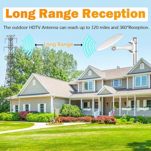 Outdoor TV Antenna for Smart TVs & Older TVs, 360° Omni-Directional HDTV Antenna for Free Local Channels, VHF UHF Digital Antenna, 4K 1080p Ready, 32.8FT Coax Cable for RV/Attic/Roof, Black (White) in Kuwait