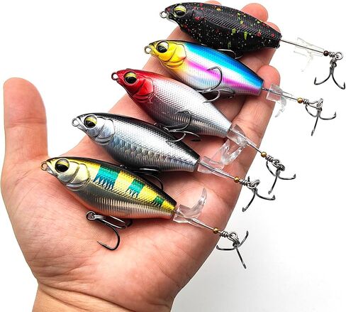 5Pcs Premium Top Water Fishing Lures, Fishing Lure for Bass with Soft Propeller Tail for Catfish,Pike Perch, Bass, Lures for Freshwater or Saltwater in Kuwait