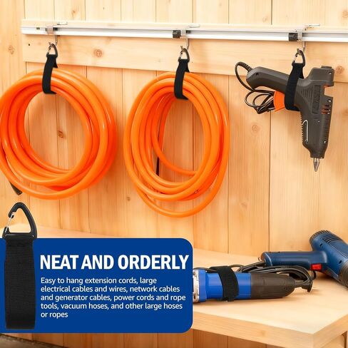 20-Pack Heavy Duty Storage Straps (4S/8M/8L), Extension Cord Organizer & Cable Hanger with Triangle Buckle, 50 lbs Capacity Hook and Loop Wrap for Hose, Rope, RV and Garage Organization, Black in Kuwait