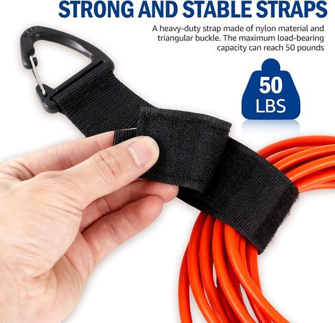 20-Pack Heavy Duty Storage Straps (4S/8M/8L), Extension Cord Organizer & Cable Hanger with Triangle Buckle, 50 lbs Capacity Hook and Loop Wrap for Hose, Rope, RV and Garage Organization, Black in Kuwait