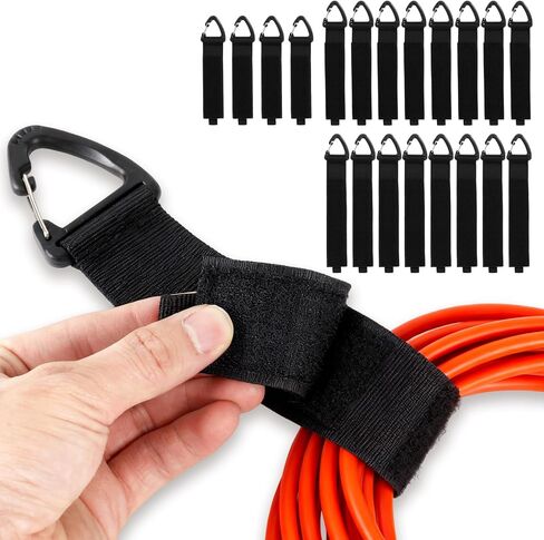 20-Pack Heavy Duty Storage Straps (4S/8M/8L), Extension Cord Organizer & Cable Hanger with Triangle Buckle, 50 lbs Capacity Hook and Loop Wrap for Hose, Rope, RV and Garage Organization, Black in Kuwait