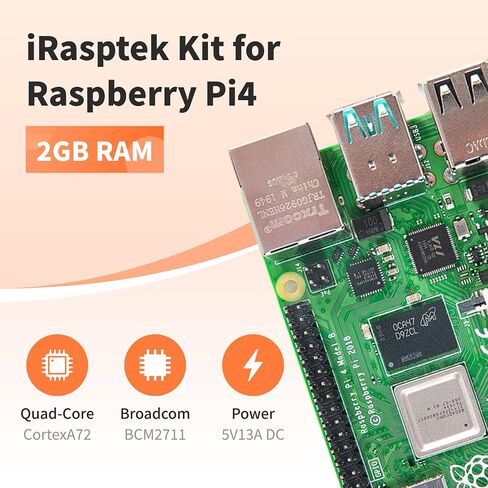 iRasptek Basic Kit for Raspberry Pi 4B 2GB RAM Included PI4 Case,5V 3A Power Supply,Cooling Fan and Heat-Sink in Kuwait