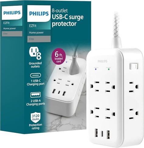 Philips Surge Protector Power Strip, 4 Ft Braided Extension Cord in Saudi Arabia