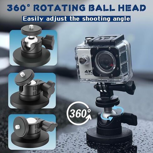 ULIBERMAGNET Black Magnetic Camera Mount, Strong Magnetic Mount with 360° Rotation Ball Head, Security Camera Base Holder with 1/4 inch Thread for GoPro,DJI OSMO Action,Action Camera in Kuwait