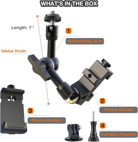 Fence Mount for Mevo - Aluminium Game Changer Mounting Kit with Dual 1/4 Mount Points, All Metal Arm for Recording Baseball and Softball Games, Compatible with Mevo Start and iPhone (1 Arm) in Kuwait