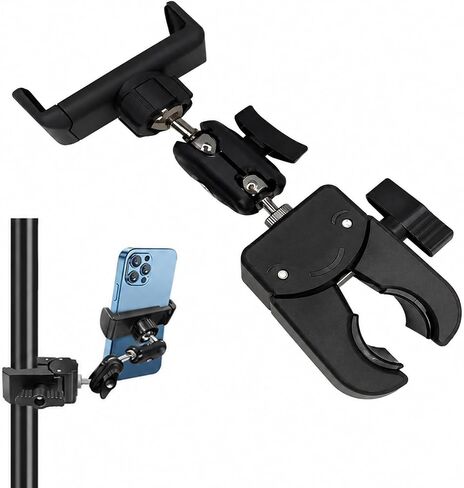 Mic Stand Phone Holder,Phone Holder for Mic Stand,Pole Clamp,Phone Clamp Mount,Djustable Clamp On for Microphone Stand for iPhone Samsung All Smartphones (Standard) in Saudi Arabia