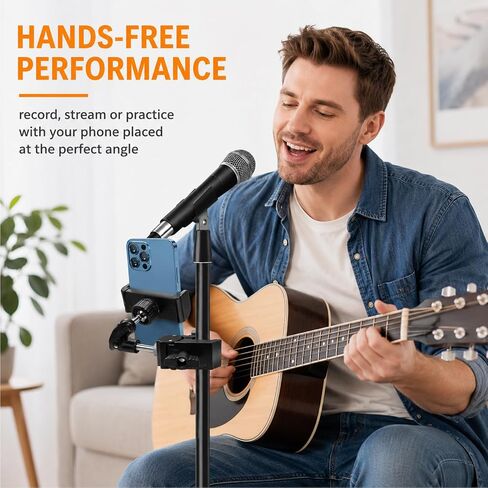 Mic Stand Phone Holder,Phone Holder for Mic Stand,Pole Clamp,Phone Clamp Mount,Djustable Clamp On for Microphone Stand for iPhone Samsung All Smartphones (Standard) in Saudi Arabia