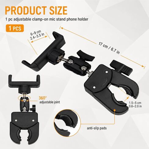 Mic Stand Phone Holder,Phone Holder for Mic Stand,Pole Clamp,Phone Clamp Mount,Djustable Clamp On for Microphone Stand for iPhone Samsung All Smartphones (Standard) in Saudi Arabia