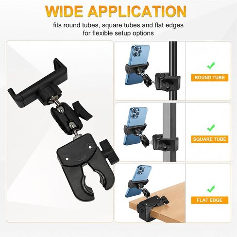 Mic Stand Phone Holder,Phone Holder for Mic Stand,Pole Clamp,Phone Clamp Mount,Djustable Clamp On for Microphone Stand for iPhone Samsung All Smartphones (Standard) in Saudi Arabia