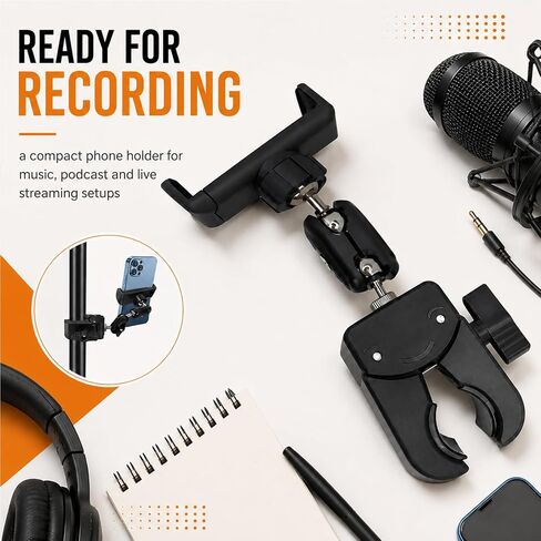 Mic Stand Phone Holder,Phone Holder for Mic Stand,Pole Clamp,Phone Clamp Mount,Djustable Clamp On for Microphone Stand for iPhone Samsung All Smartphones (Standard) in Saudi Arabia