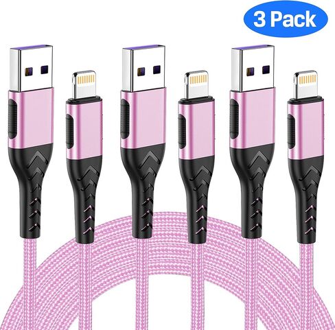 iPhone Charger, [Apple MFi Certified] 3Pack 10FT USB A Cable for Long Charger Cable, Fast iPhone Charging Cord Compatible with with iPhone Xs Max/XS/XR/X/8/7/6S/6/Plus/SE/iPad(Rose Gold) in Kuwait