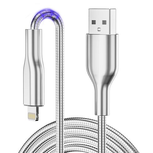 6.6FT Metal USB C to Lightning Cable, Cat & Dog Chew Proof Charger Cord, Fast Charging & Data Sync, Metal Lightning Charging Cable for iPhone 14/13/12/11/8/7/6/X/XS/XR in Saudi Arabia