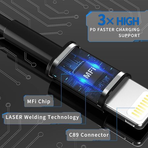 Apple MFi Certified 2Pack 10ft Fast Lightning Cable for Long iPhone Cable Cord, Compatible with iPhone 12/11 Pro/11/XS MAX/XR/8/7/6s/6/5S/SE iPad/Air - Black in Kuwait