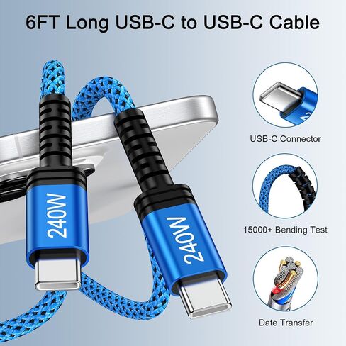 240W USB C to USB C Cable【2Pack,6FT】 TC Phone Charger Fast Charging in Kuwait