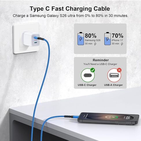240W USB C to USB C Cable【2Pack,6FT】 TC Phone Charger Fast Charging in Kuwait
