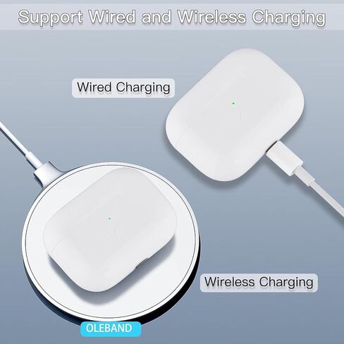 OLEBAND Replacement for Airpods Pro 2&1 Charging Case:Easy to Pair Air pods Pro Earbuds with Pairing Button,Support Both Wired and Wireless Charging,for iPods Pro 1st/2nd Gen 1 Year Warranty(White) in Kuwait