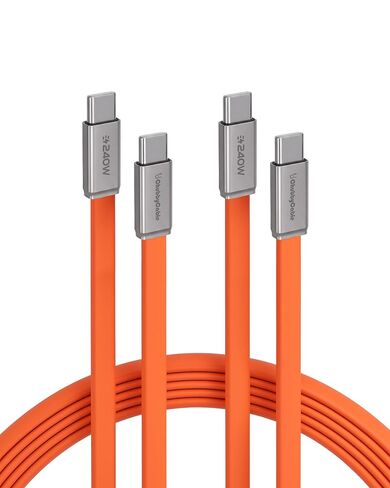 chubbycable Flat Silicone 240W USB C to USB C Cable, 6FT/2-Pack, Orange in Saudi Arabia