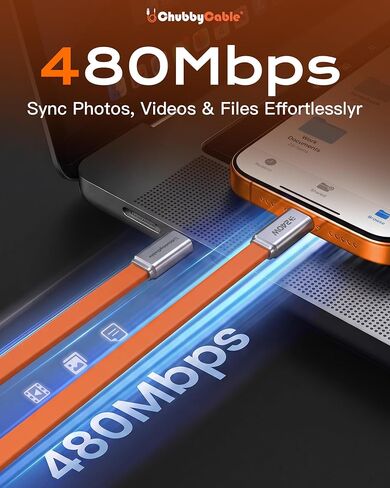 chubbycable Flat Silicone 240W USB C to USB C Cable, 6FT/2-Pack, Orange in Saudi Arabia