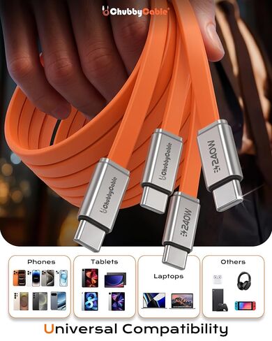 chubbycable Flat Silicone 240W USB C to USB C Cable, 6FT/2-Pack, Orange in Saudi Arabia