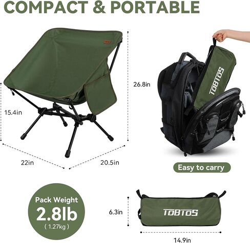 TOBTOS Ultralight Camping Chair, Portable Folding Chair Support 330 lbs, Compact Backpacking Chair with Carry Bag for Hiking Travel (Green) in Kuwait