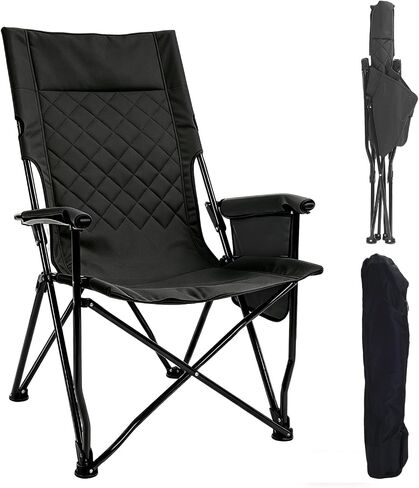 Folding Camping Chair, High Back Padded Portable Camp Chair with Storage Bag, 600D Oxford Fabric Comfortable Chair for Outdoor Camping, Beach, Fishing (Khaki) in Kuwait