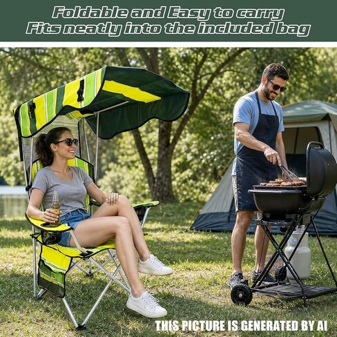 Camping Chair with Canopy Shade, Portable Folding Chair in Kuwait