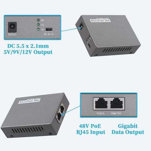 24W Gigabit PoE Splitter to DC 5V/12V/18V Power Output, IEEE802.3af/at Compliant, 10/100/1000Mbps Speed, for Non-PoE Device up to 100m, Plug and Play (PD6004G-B) in Kuwait